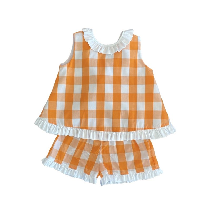 Lulu Bebe Orange Buffalo Check Short Set