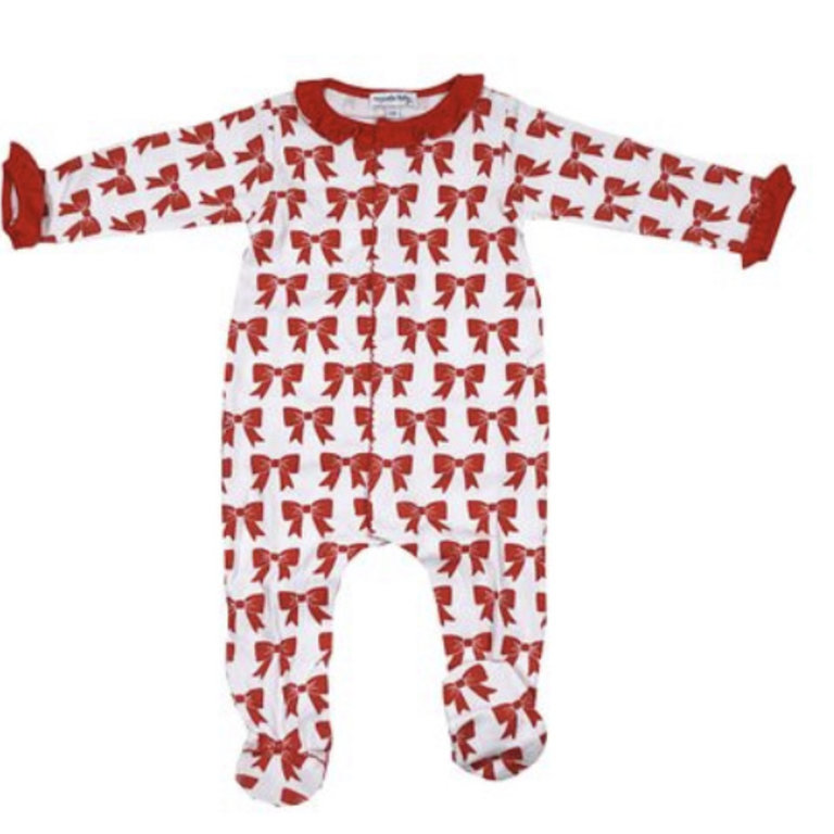 Magnolia Baby Red Bow Ruffle Footie
