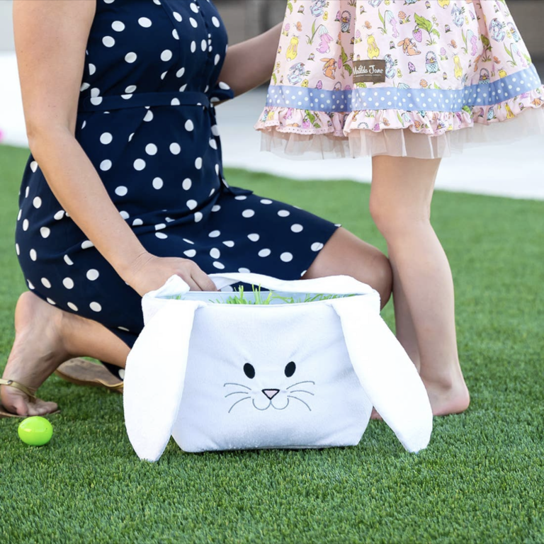 Viv&Lou White Plush Bunny Easter Basket