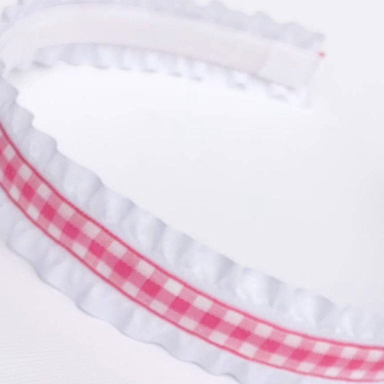 Lolo Headbands Double Ruffle Hot Pink Gingham Headband