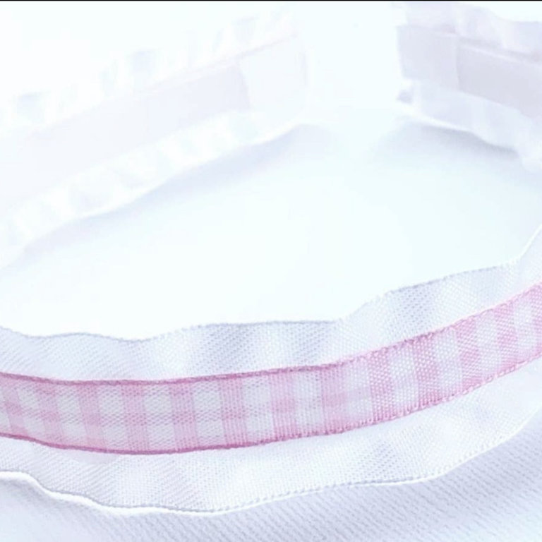 Lolo Headbands Double Ruffle Light Pink Gingham Headband