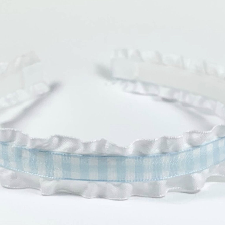 Lolo Headbands Double Ruffle Blue Gingham Headband