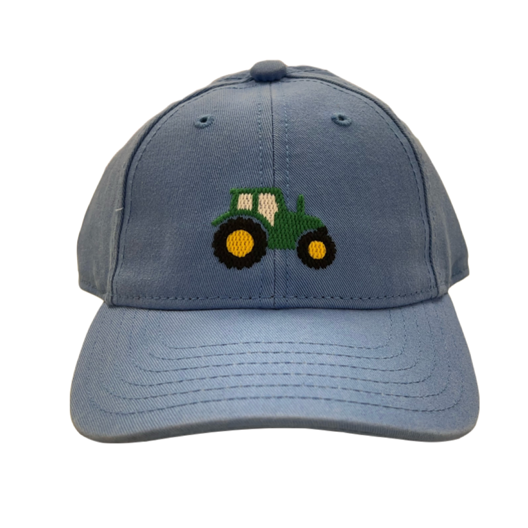 Harding Lane Tractor Needlepoint Light Blue Hat