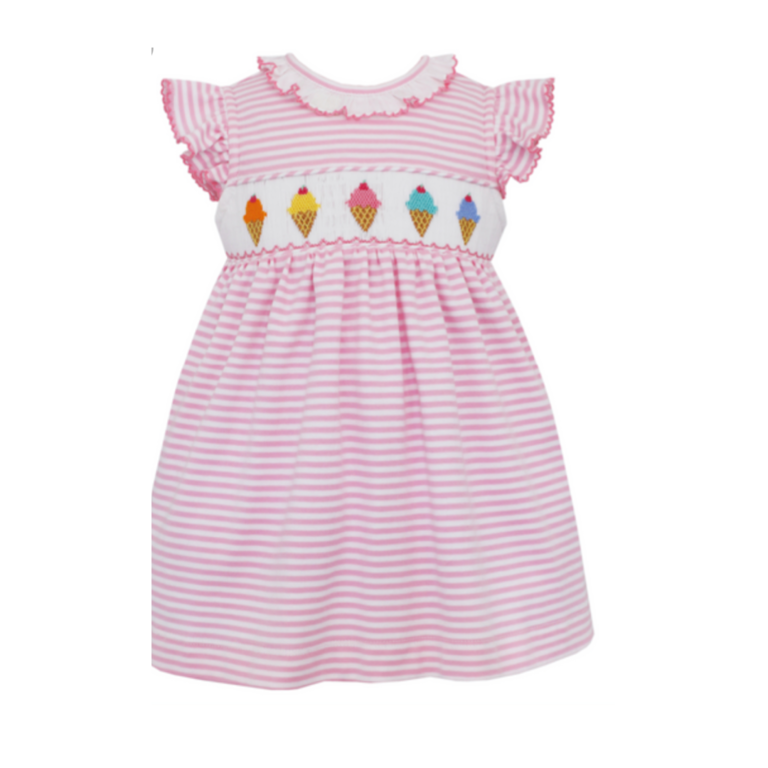 Petit Bebe Pink Stripe Smocked Ice Cream Dress