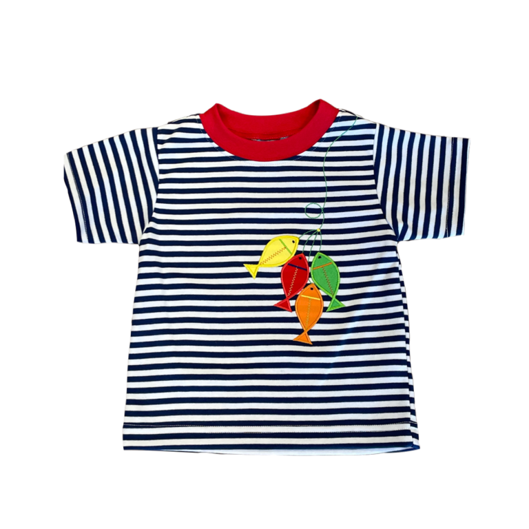 Claire and Charlie Navy Blue Stripe Fishing Lure Tee