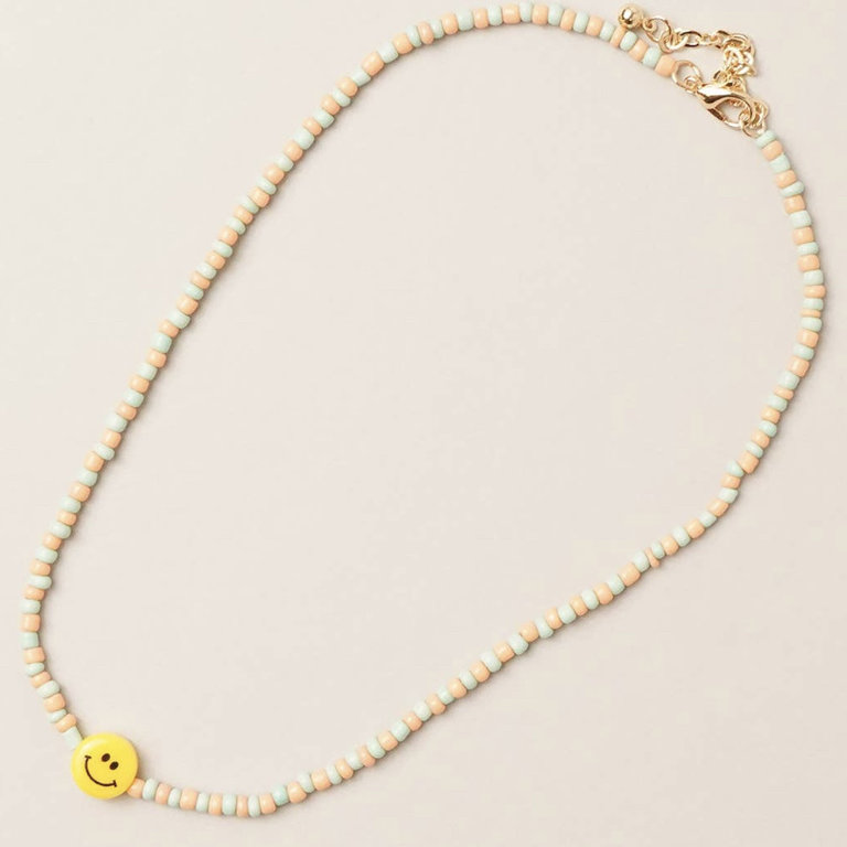 Pink Poppy Smiley Seed Bead Necklace