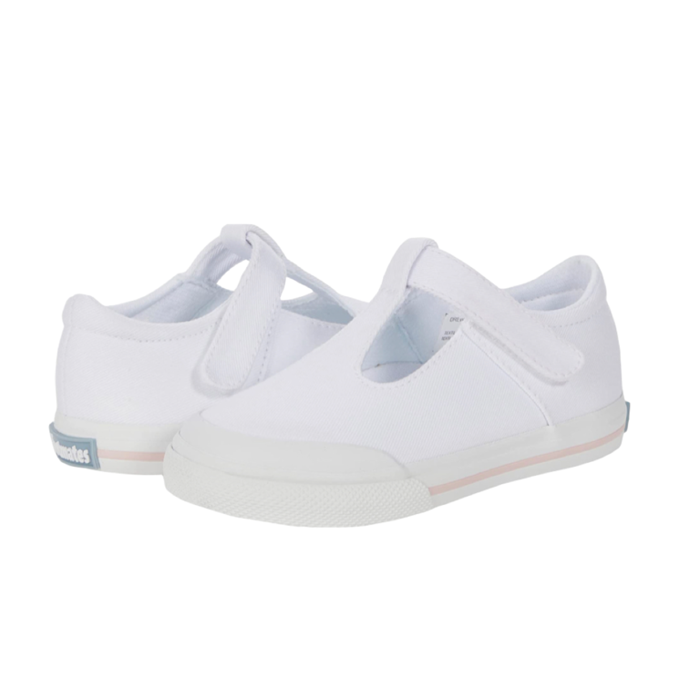 Footmates Drew Canvas T-Strap White