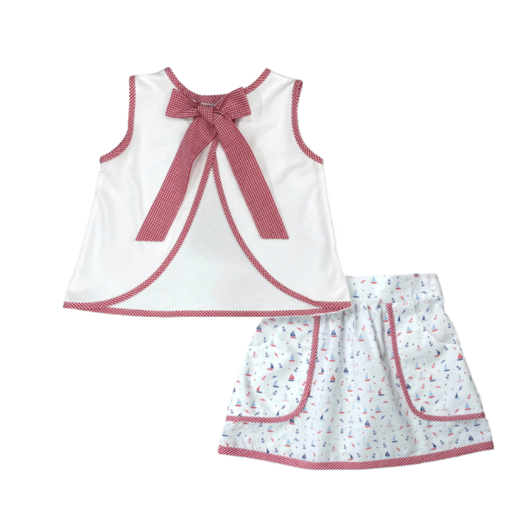 Lullaby Set Channing Nautical Skirt Set With Red Gingham