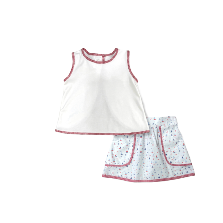 Lullaby Set Channing Nautical Skirt Set With Red Gingham