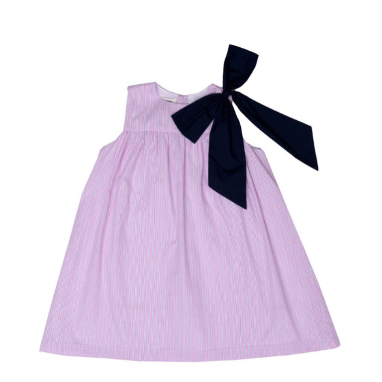 Oaks Apparel Kolbi Pink and Navy Bow Dress
