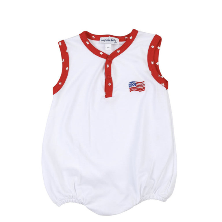 Magnolia Baby Tiny Red White And Blue Emb Front Snap Sleeveless  Bubble