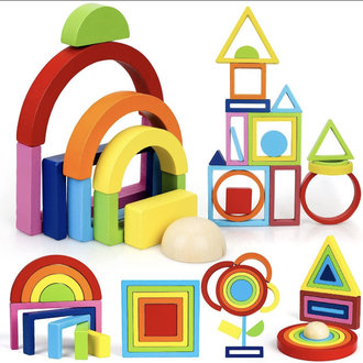 Toy Life Wooden Rainbow Stacking Shapes (28 pc.)