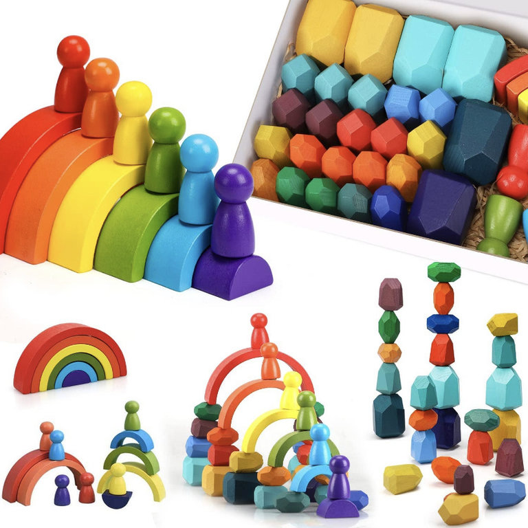 Toy Life Wooden Rainbow Stacking Rocks (38 pc.)