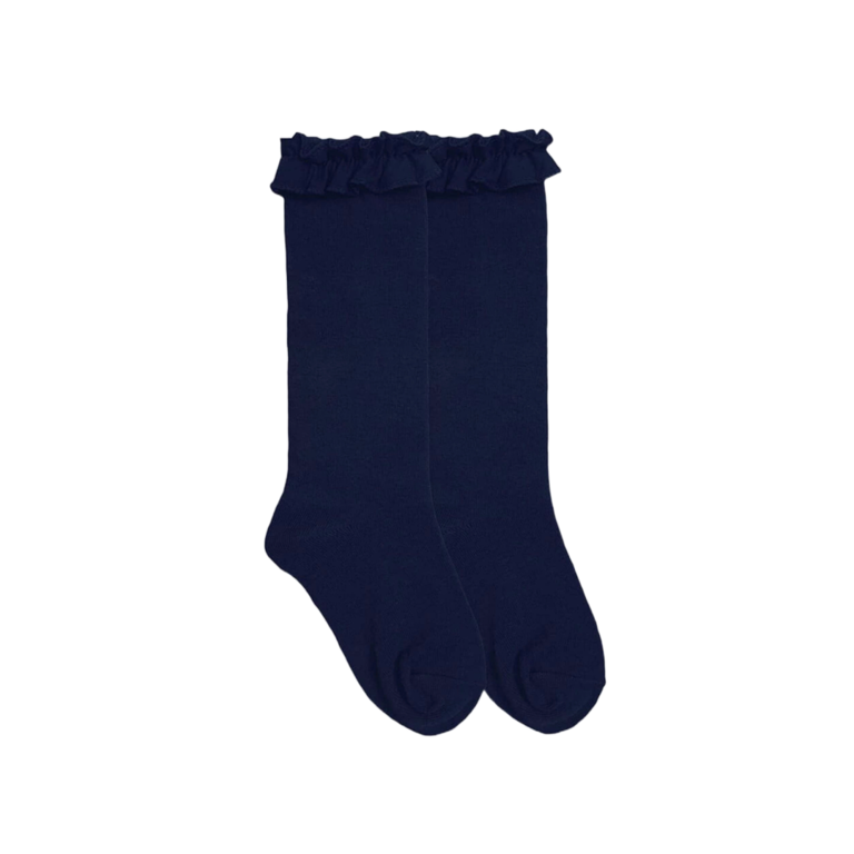 Jefferies Socks Ruffle Knit Knee Sock Navy (1658)