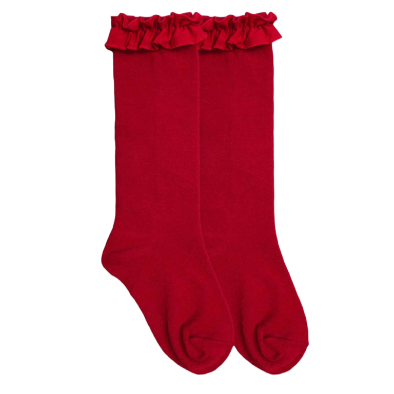 Jefferies Socks Ruffle Knit Knee Sock Red (1658)