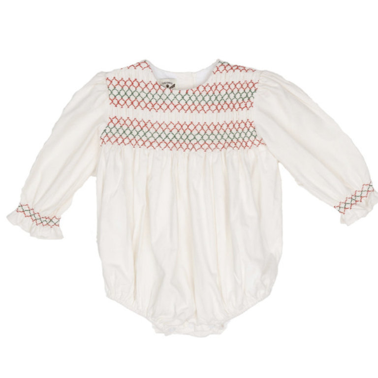 Oaks Apparel Hayes Smocked White Christmas Bubble