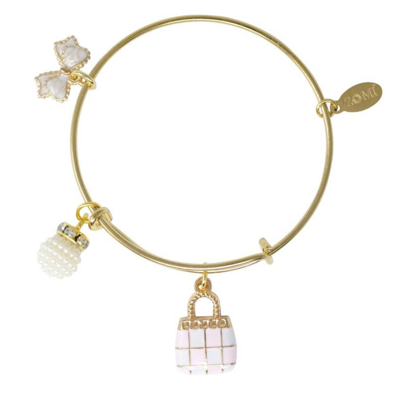 Zomi Gems Purse & Bow Gold Bangle Bracelet