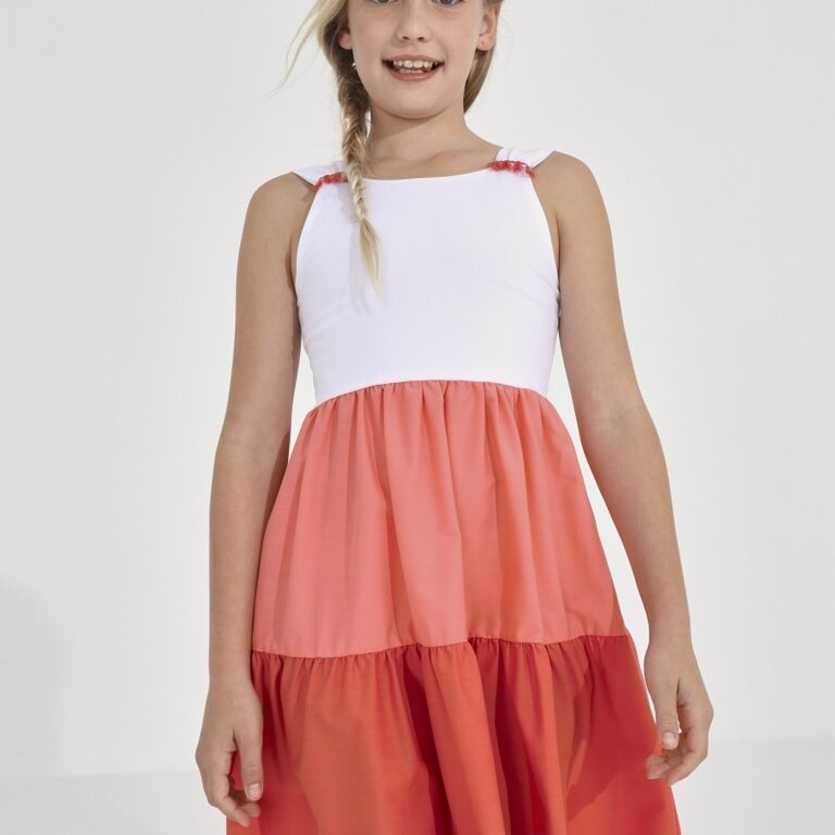 Mayoral 3 Tier Coral and White Dress (6922)
