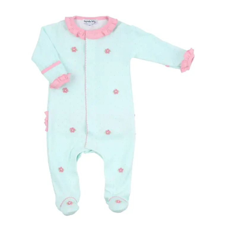 Magnolia Baby Aurora's Classics Mint Floral Embroidered Footie
