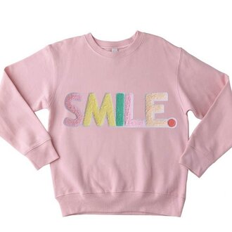 Sparkle Sisters Letter Patch Smile Sweatshirt