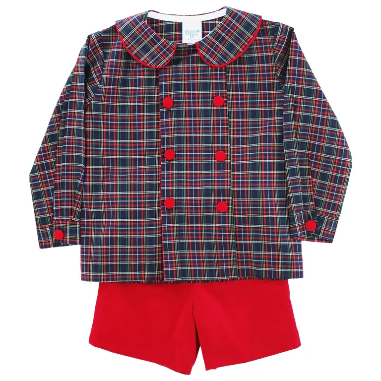 Bailey Boys Blue Spruce Plaid and Red Cord Short Set