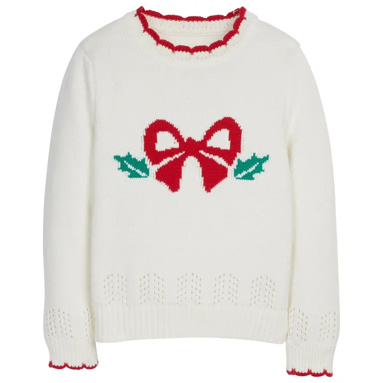 Little English Holly Bow Pointelle Sweater