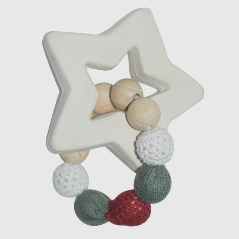 Tikiri Toys Holiday Star Natural Rubber Teether With Crochet Balls