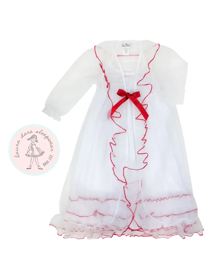Peignoir Nightgown Set White with Red Trim The Little Beehive