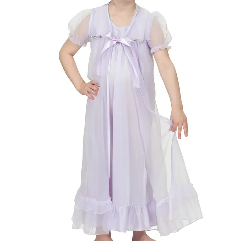 Laura Dare Peignoir Nightgown Set Lilac Short Sleeve