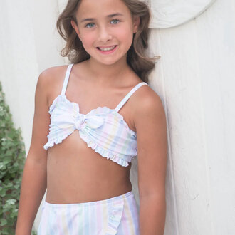 James And Lottie Pastel Stripe Ruffled Skirt Cover Up