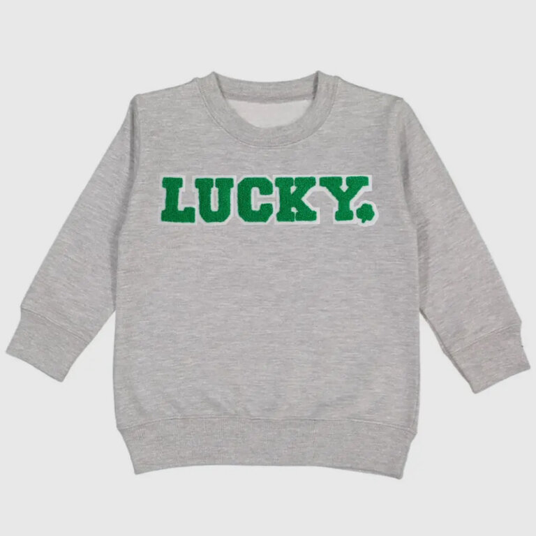 Sweet Wink Lucky Boy Patch St Patrick's Day Sweatshirt Gray