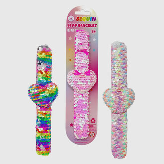 Pink Poppy Heart Sequin Slap Bracelet