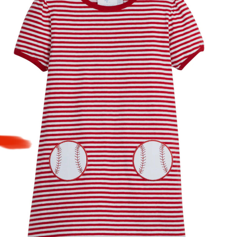 Little English Red Stripe Applique Baseball Dress