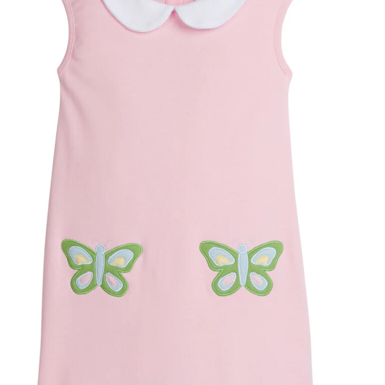 Little English Butterfly Applique Light Pink Libby Dress