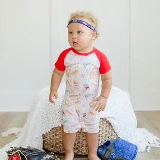 Sweet Bay Clothing Baseball Snacks Raglan Romper