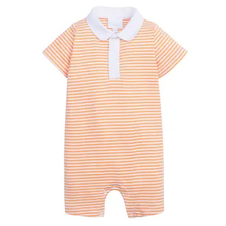 Little English Peter Pan Polo Romper Orange Stripe