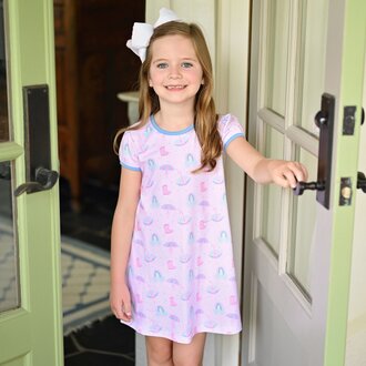 James And Lottie Knit Play Dress- Rain Rain Go Away