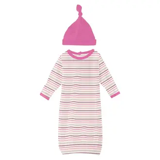 KicKee Pants Whimsical Pink Striped Gown And Hat Set