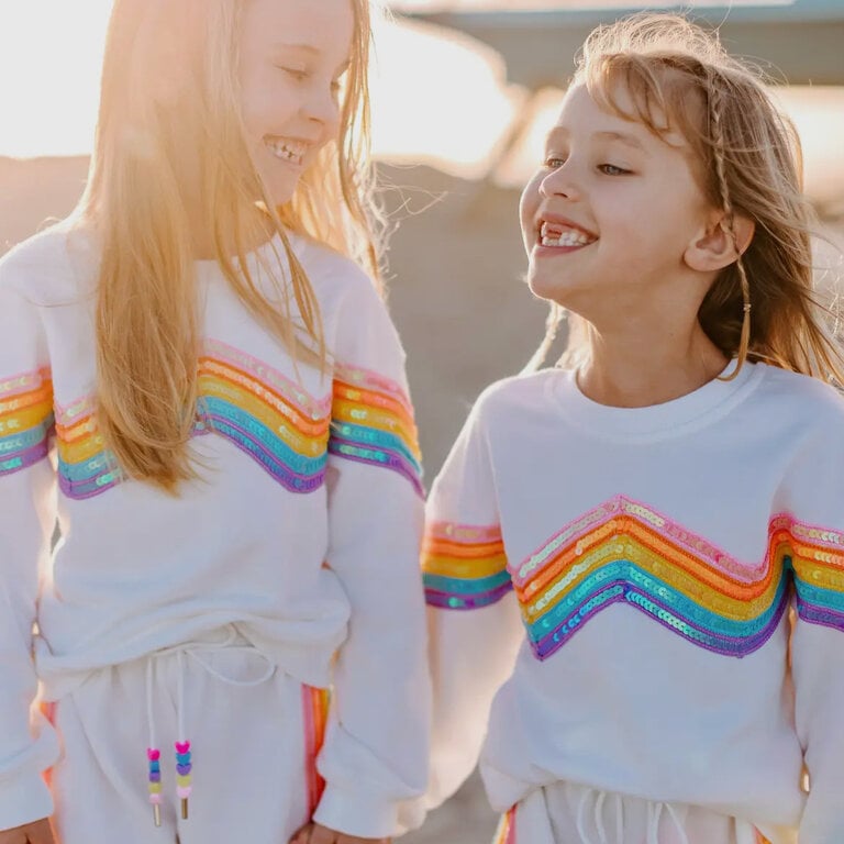 Three Wildflower Designs Long Sleeve Sparkle Rainbow Stripe Short Set