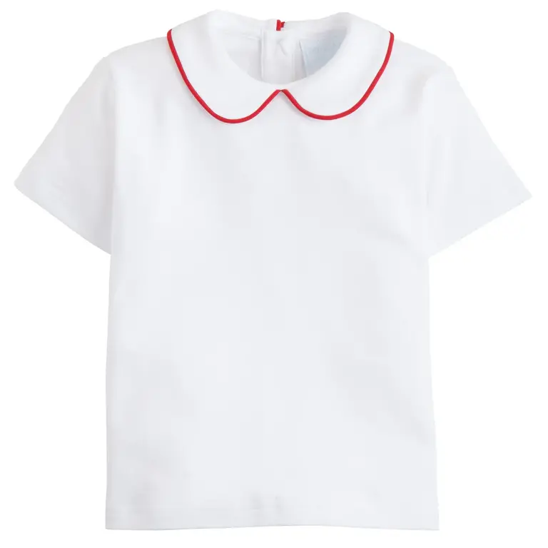 Little English White With Red Piping Peter Pan Shirt