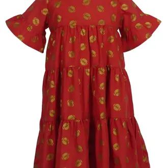 The Yellow Lamb Garnet With Gold Footballs Tiered Dress