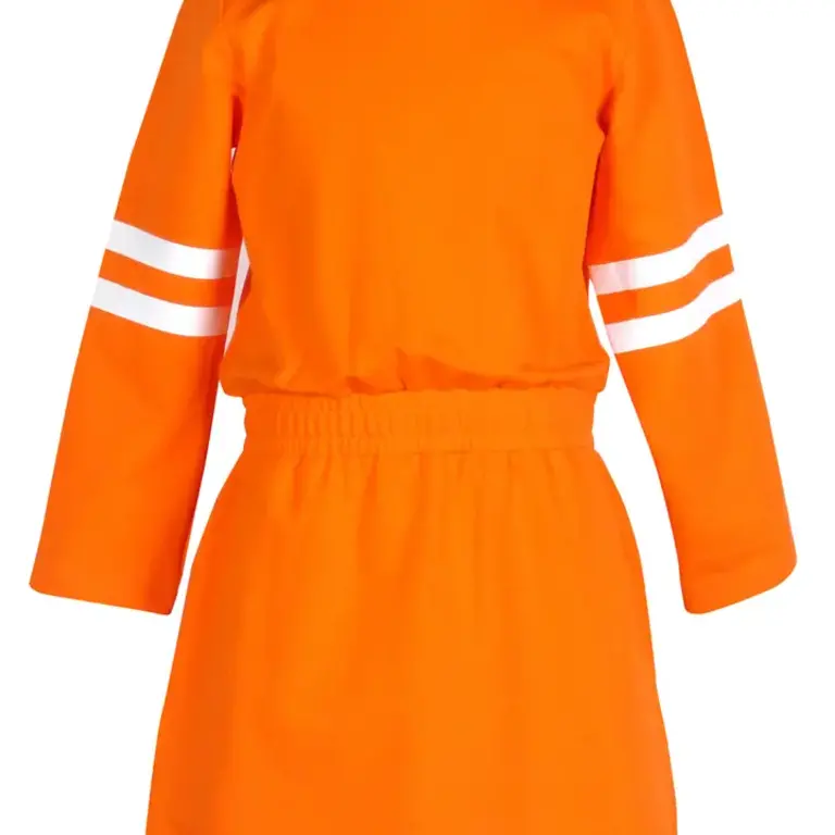 The Yellow Lamb Glitter Arm Stripe Gameday Dress- Orange