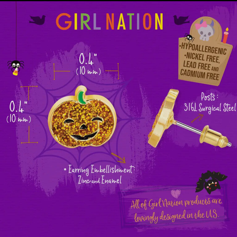 Girl Nation Halloween Glitter Pumpkin Earrings