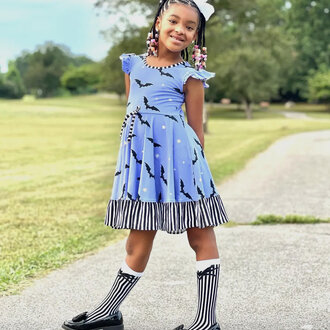 Posh Pickle Batty Purple Knit Bat Swing Dress With Ruffle