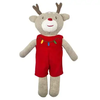 Petit Ami 14" Knit Reindeer Doll With Red Embroidered Romper