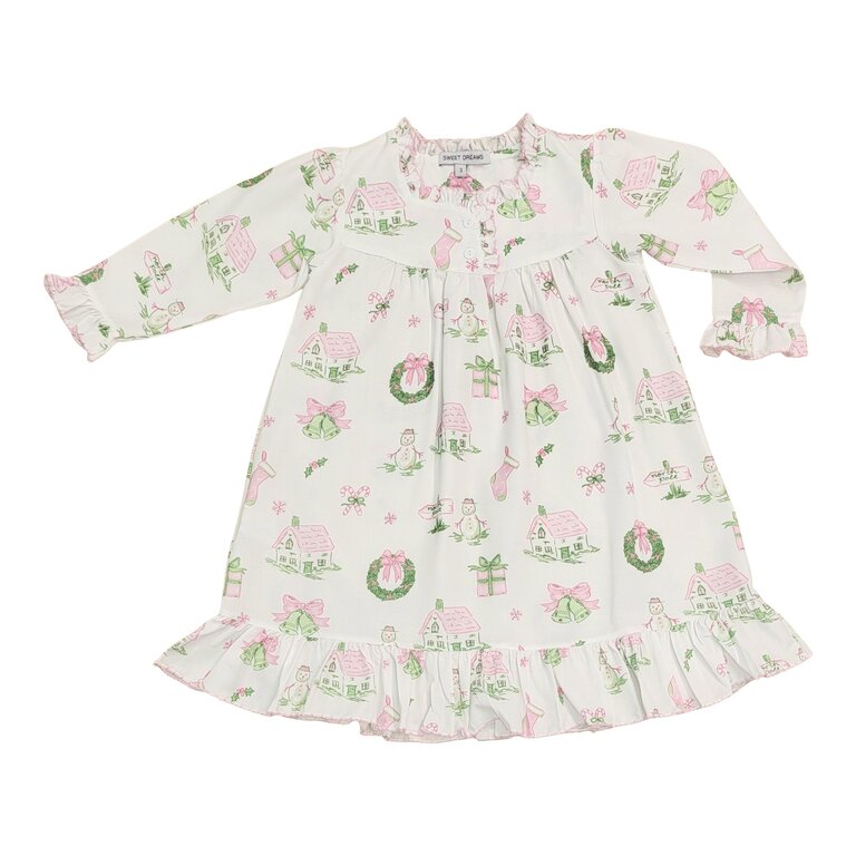Sweet Dreams Pink & Green Christmas Toile Gown
