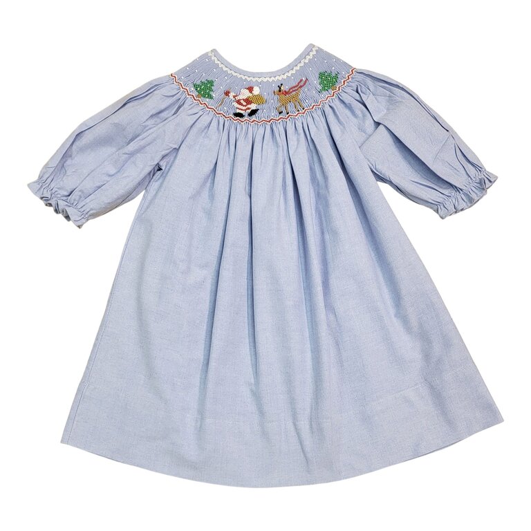 Sweet Dreams Santas Coming Chambray Smocked Dress
