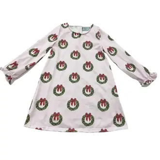 Three Little Ducks Merry & Bright Pink LS Wreath Dress
