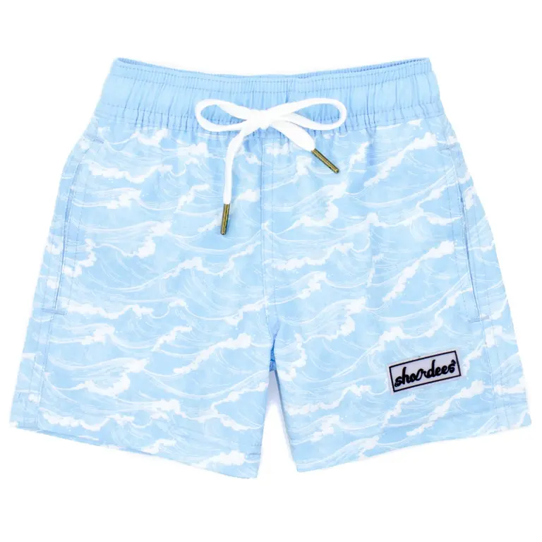 Properly Tied Boys Shordees Swim White Cap Waves