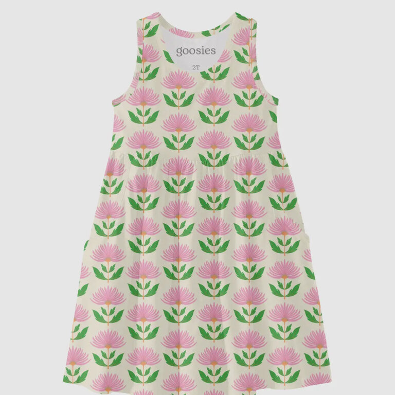 Goosies Pink Block Print Flowers Sleeveless Dress